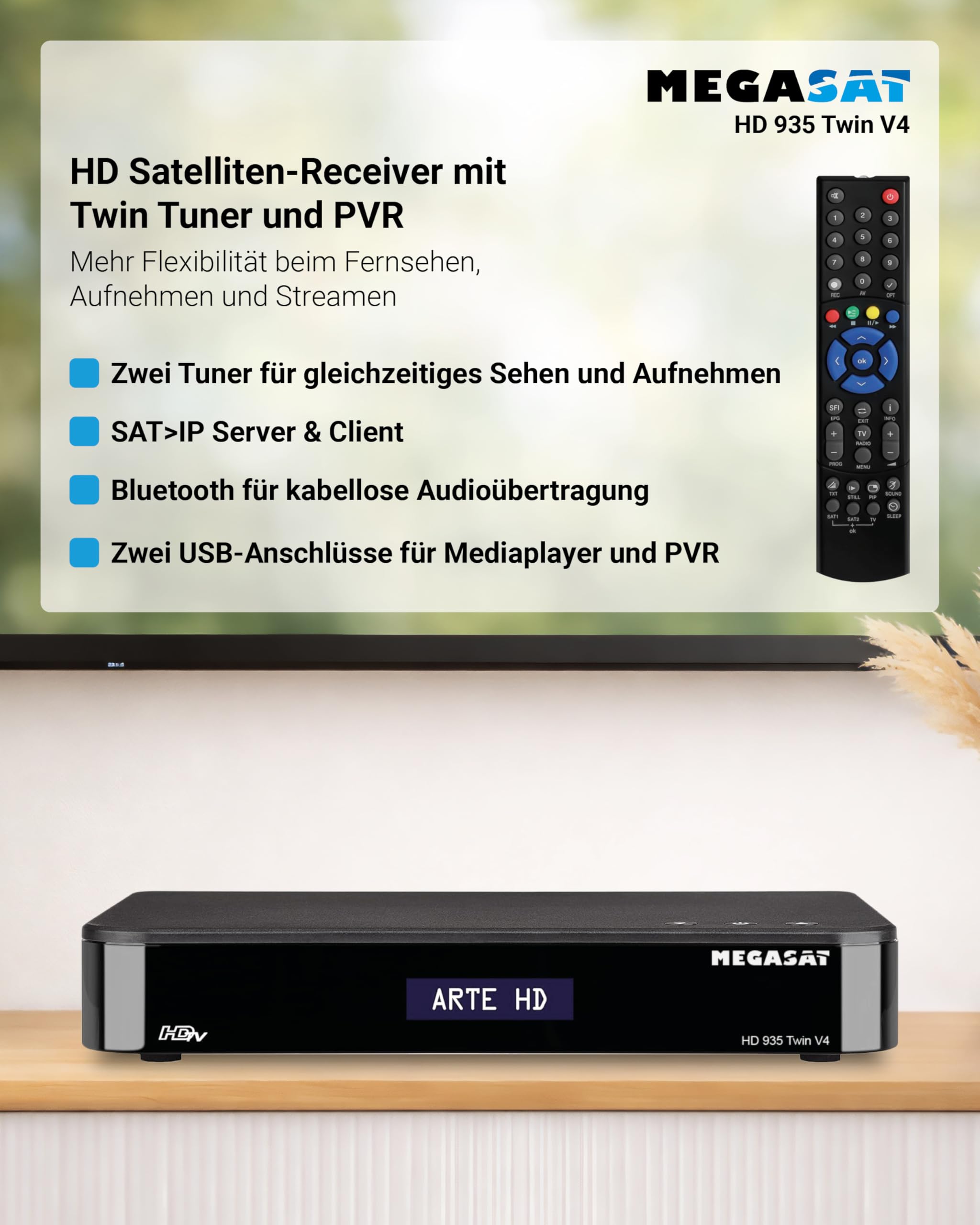 Megasat HD 935 Twin V4 Twin-Sat-Receiver PVR Bluetooth Schwarz 2 Empfänger SAT>IP Client Server
