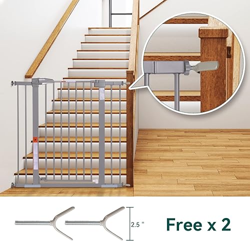 Miniatura 27 de BABELIO Puerta para bebé de 36 pulgadas de alto, puerta para mascotas de cierre automático de 26 a 40 pulgadas de ancho, puerta de metal montada a