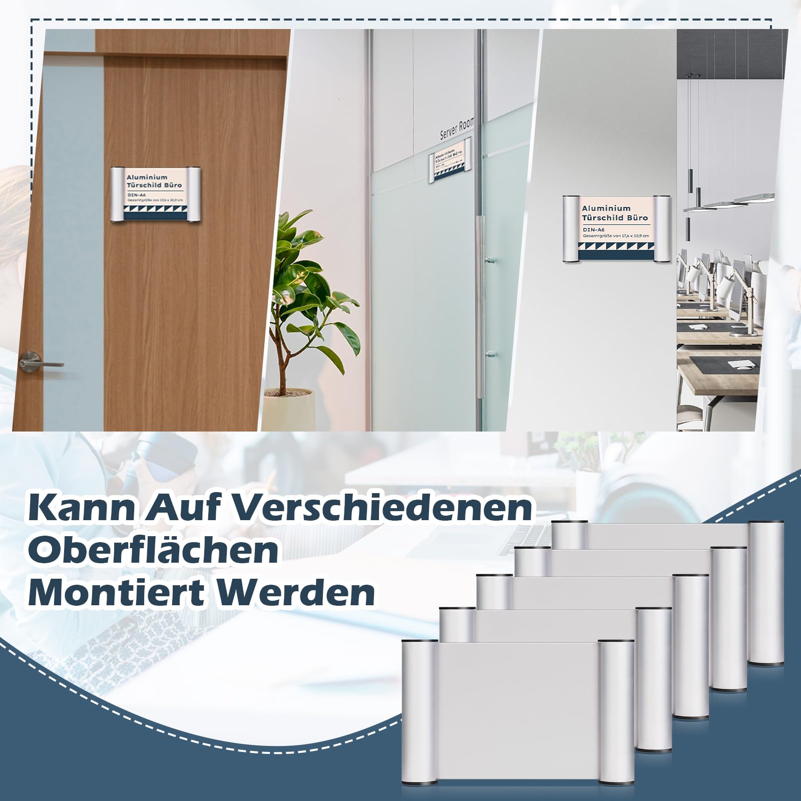 Plaque de porte bureau A6 en aluminium avec couvercle transparent 148 mm x 105 mm autocollants adhésive stable pour maison événement