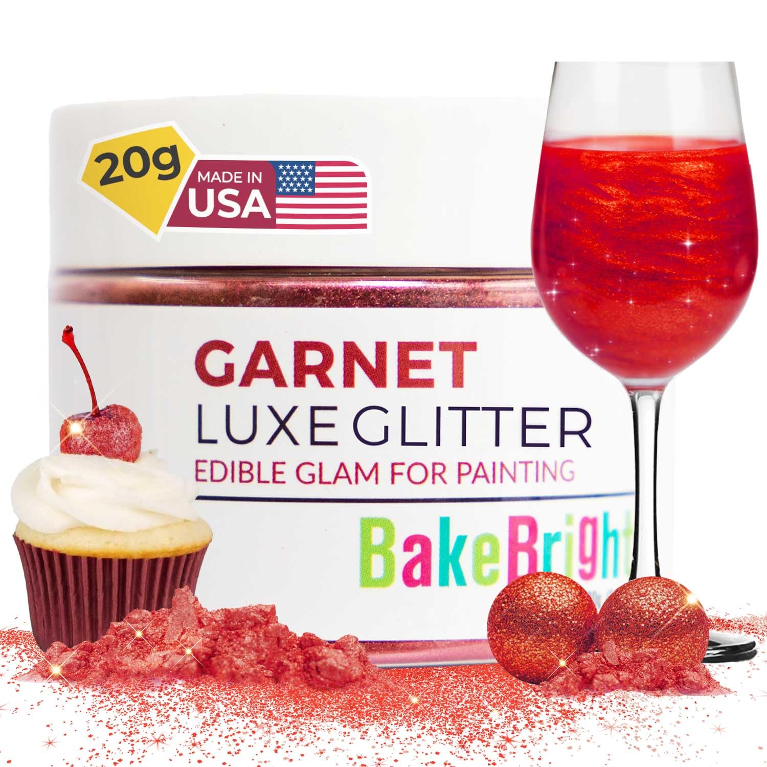 Bulk 20g Red Edible Glitter for Drinks | Premium Edible Glitter for Cakes, Cocktails, Red Cake Decorating Decorations Food Grade, Vegan, Kosher, Halal, Gluten Free - Made in USA