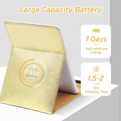 Miniatura 5 de Espejo de maquillaje de viaje con luces, espejo cosmético con luz LED con funda de piel sintética, batería recargable de 1500 mAh, 3 modos de luz de