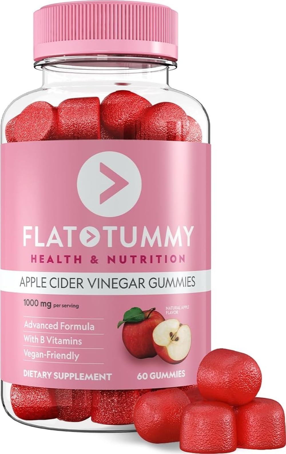 Flat Tummy Gomas de Vinagre de Maçã com Vitaminas B6, B9 e B12, 1.000 mg por porção, 60 gomas