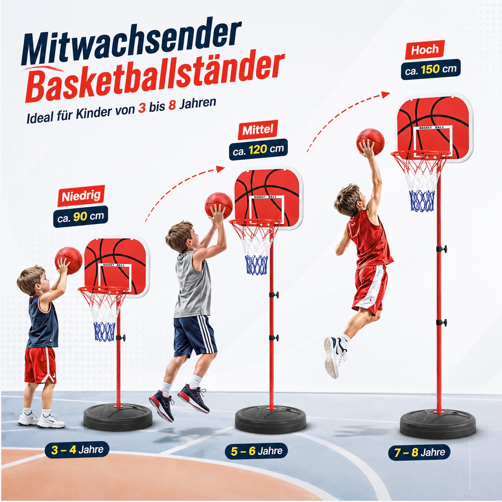 Basketballkorb Kinder, 50-150cm Indoor Basketballkorb 3 Bällen Und Pumpe, Kinderspielzeug Geschenke Für Jungen Ab 3 Jahren