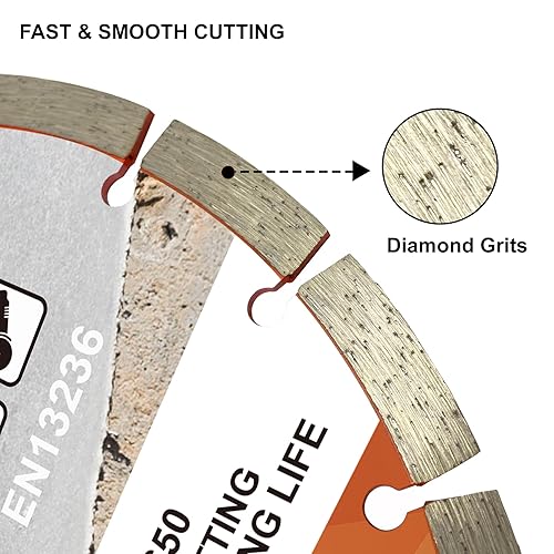 Miniatura 5 de FEWELL Hoja de diamante de 9 pulgadas, hoja segmentada de uso general, hormigón de corte secohúmedo, mampostería, ladrillo, bloque, piedra (3