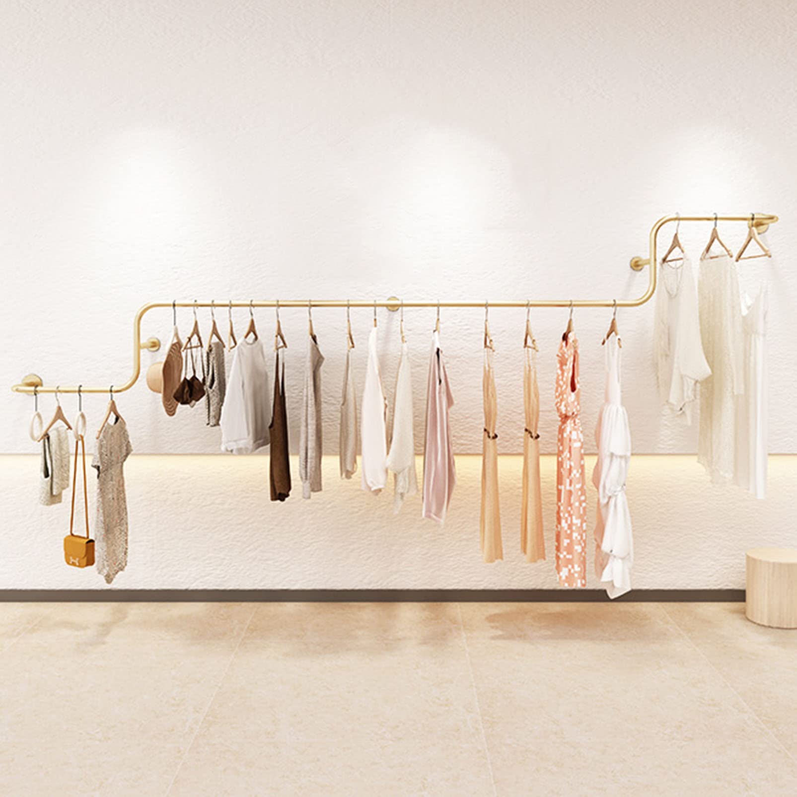 YNBSHGAA Creative Garment Rack Gold Pipe Clothing Racks, Boutique Clothing Store Retail Display Stand Clothes Hanging Shelf, Heavy Duty Garment Bar Clothes Rail, Multi-Purpose Clo,Gold-250CM