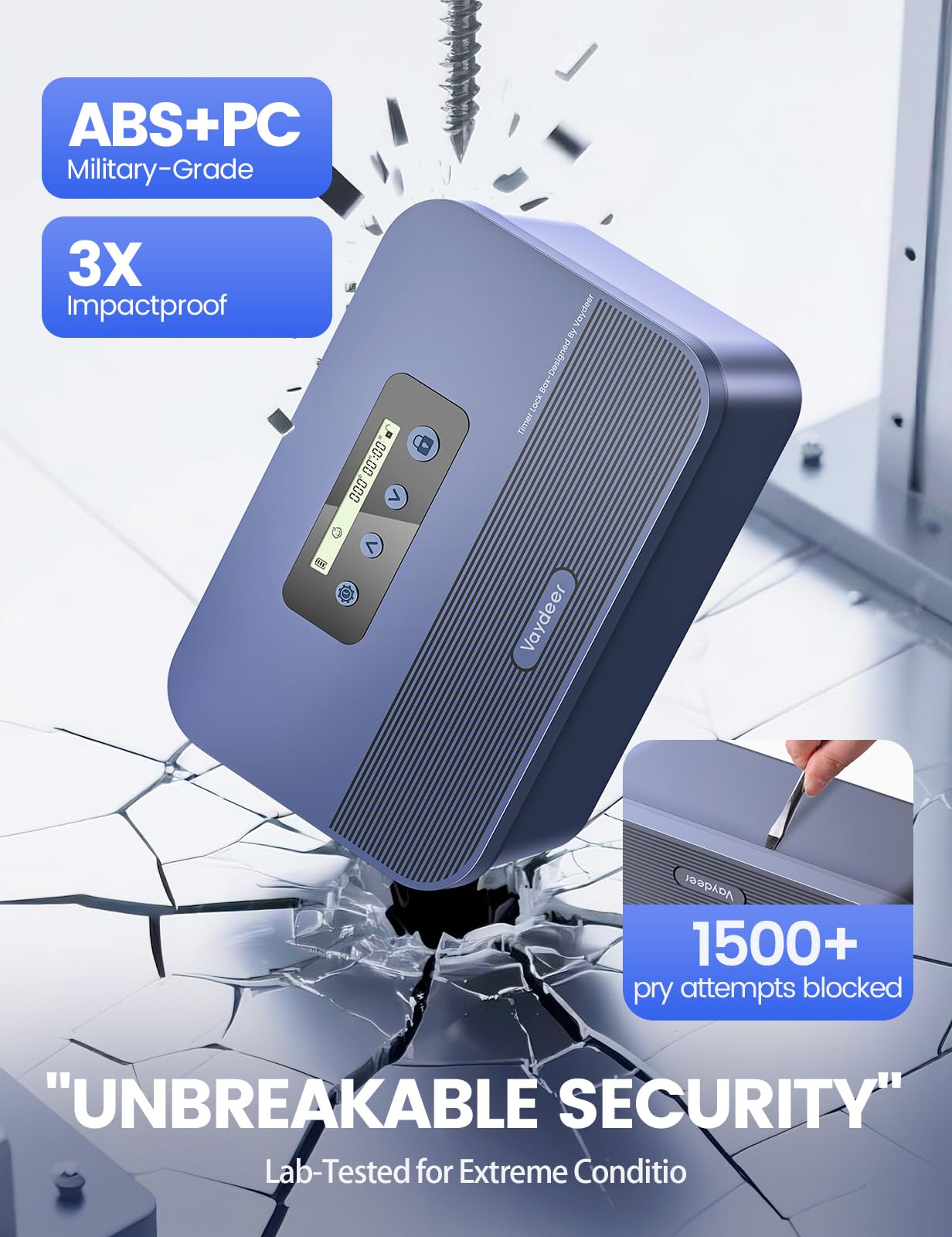 Vaydeer Safe Timed Lock Box, Phone Lock Box with Timer Unplug from Phones, Video Games, Social Media, Snacks & Cravings, Self-Control Lockable Storage Box for Focus & Self-Control(Dark Blue)