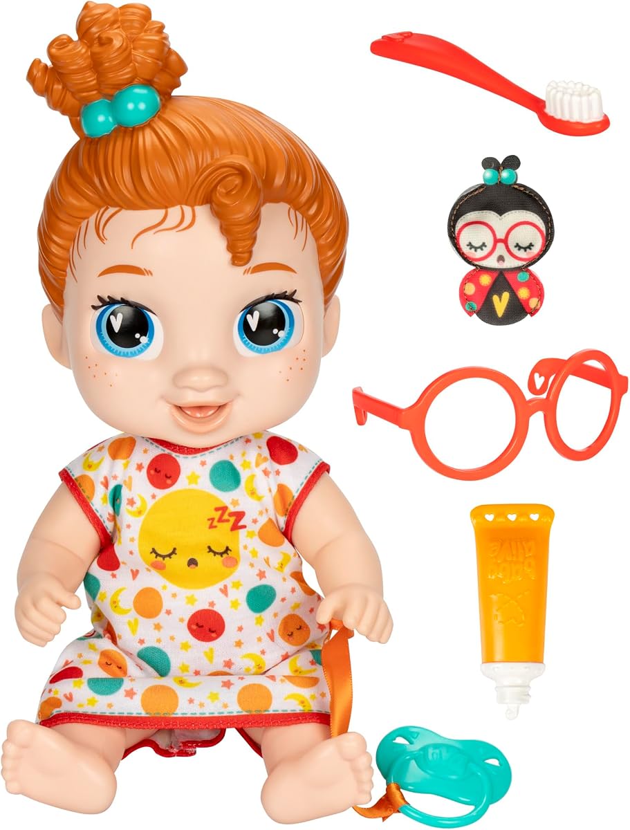 Baby Alive Lil Dreamer Dottie Doodle Sleepy Baby Doll Set, Red Hair, Fun Sleepover Theme, Preschool Toys for Girls & Boys 3 Years & Up