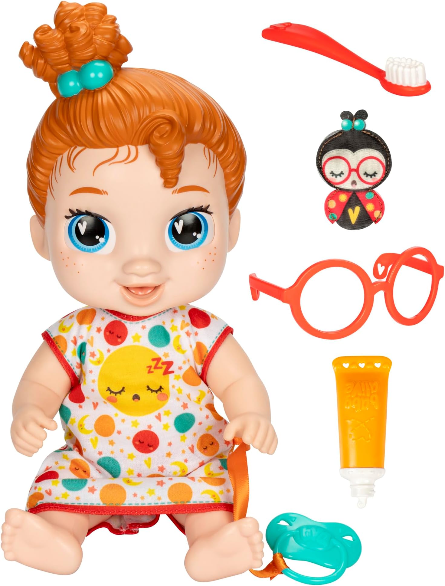 Lil Dreamer Dottie Doodle Sleepy Baby Doll Set, Red Hair, Fun Sleepover Theme, Preschool Toys for Girls & Boys 3 Years & Up