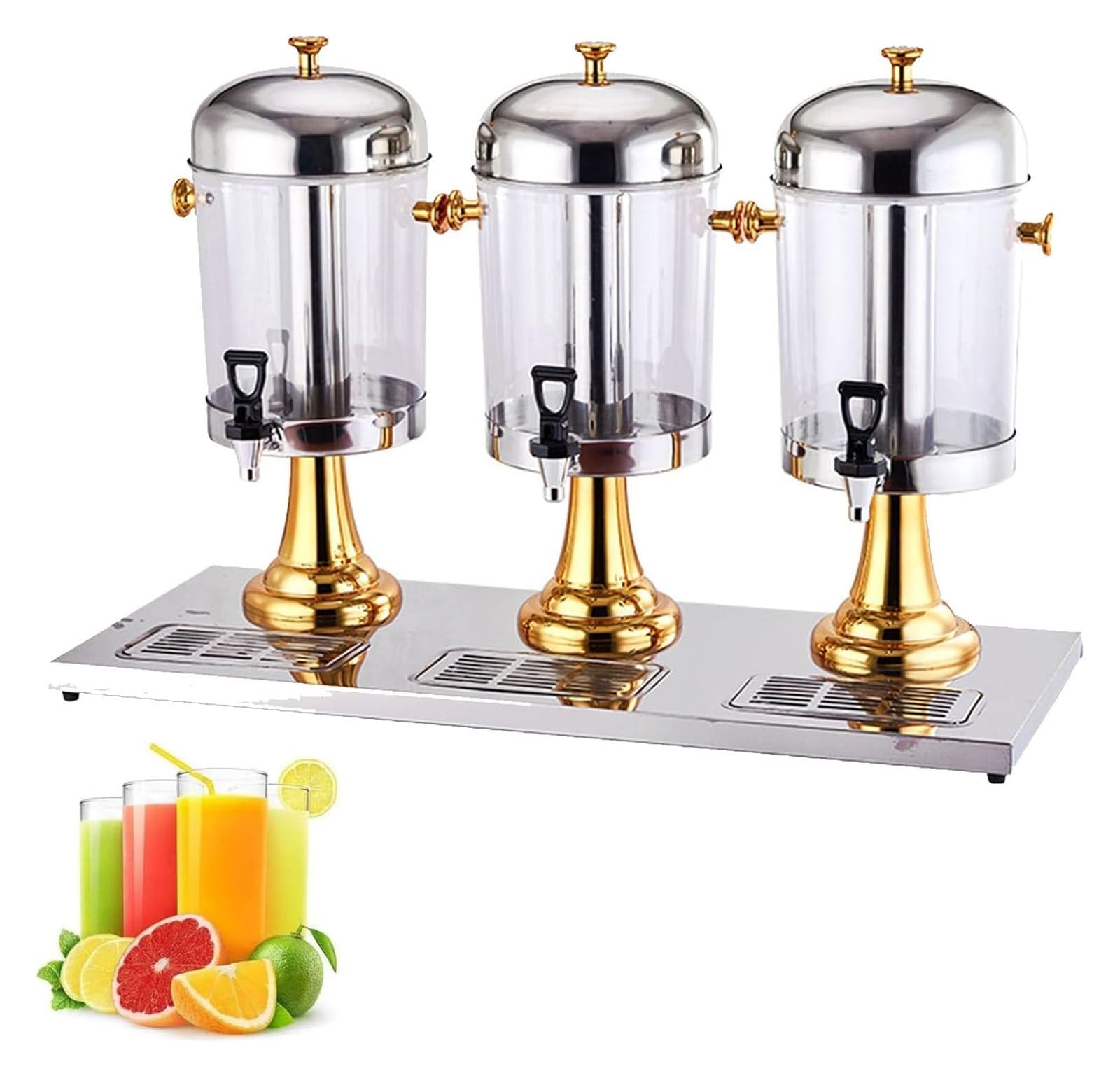 HCZKIUJY Glass Beverage Dispenser,Juice Dispenser, Commercial Juice Dispenser for Serving Cold Beverages Cocktails Water Chilled Refreshments (Gold)