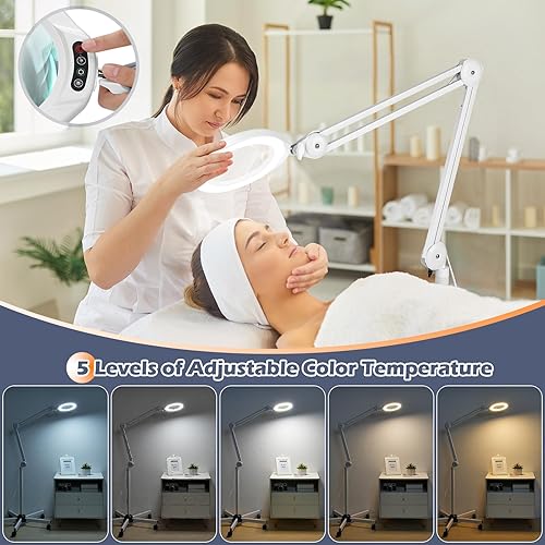 Miniatura 5 de Veemagni - Lupa 8X con luz y soporte, lámpara de pie con aumento de 2,200 lúmenes con base rodante de 5 ruedas, 5 modos de color LED, lupa iluminada