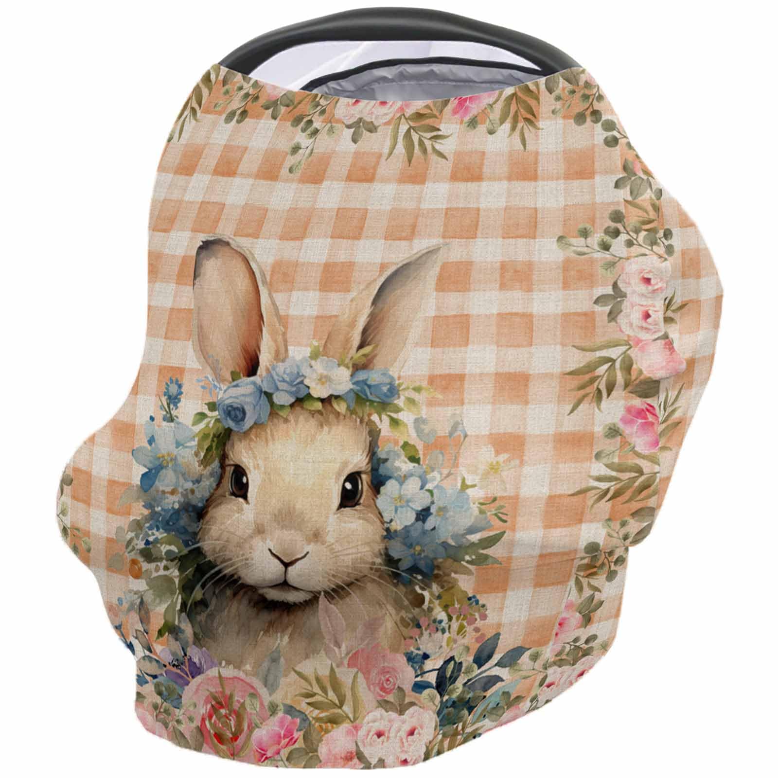Nursing Cover for Breastfeeding Scarf, Yellow Buffalo Plaid Easter Bunny Flowers Baby Car Covers Super Soft Multi Use for Canopy Shopping Cart Cover Blanket Stroller Cover