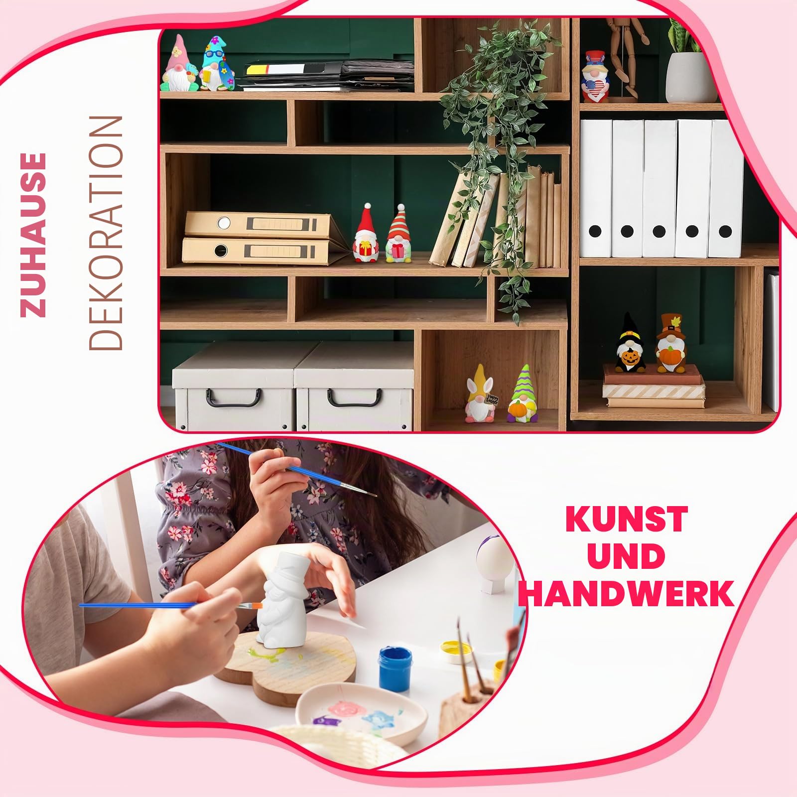 Keramik-Zwerge zum Bemalen, unbemalt, Set mit Pinseln, 12 Stück