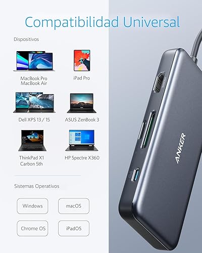 Miniatura 6 de Anker - Centro de conexión USB C, PowerExpand, adaptador de USB 7 en 1, con HDMI de 4K, suministro de energía de 100 W, USB-C y 2 puertos de datos