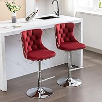 Vista 134 de Aoowow Juego de 2 taburetes de bar giratorios, taburetes de bar ajustables con respaldo de terciopelo copetudo, sillas de bar modernas tapizadas