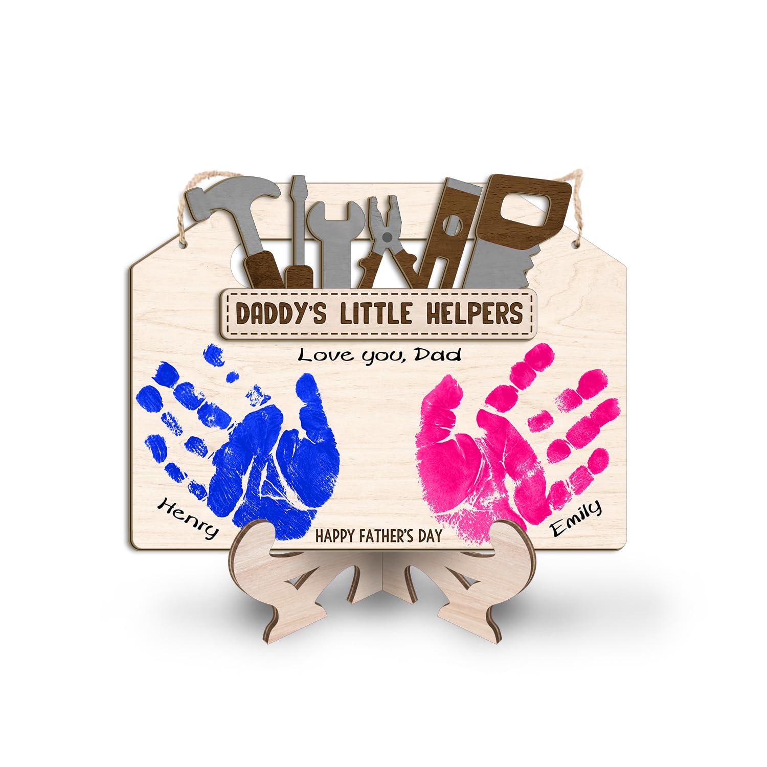 DIY Daddy's Little Helpers Tool Box Craft Plaque Baby Handprint Gifts for Mechanic Dad, First Fathers Day Art Craft Sign for Mechanic Papa, Daddy's