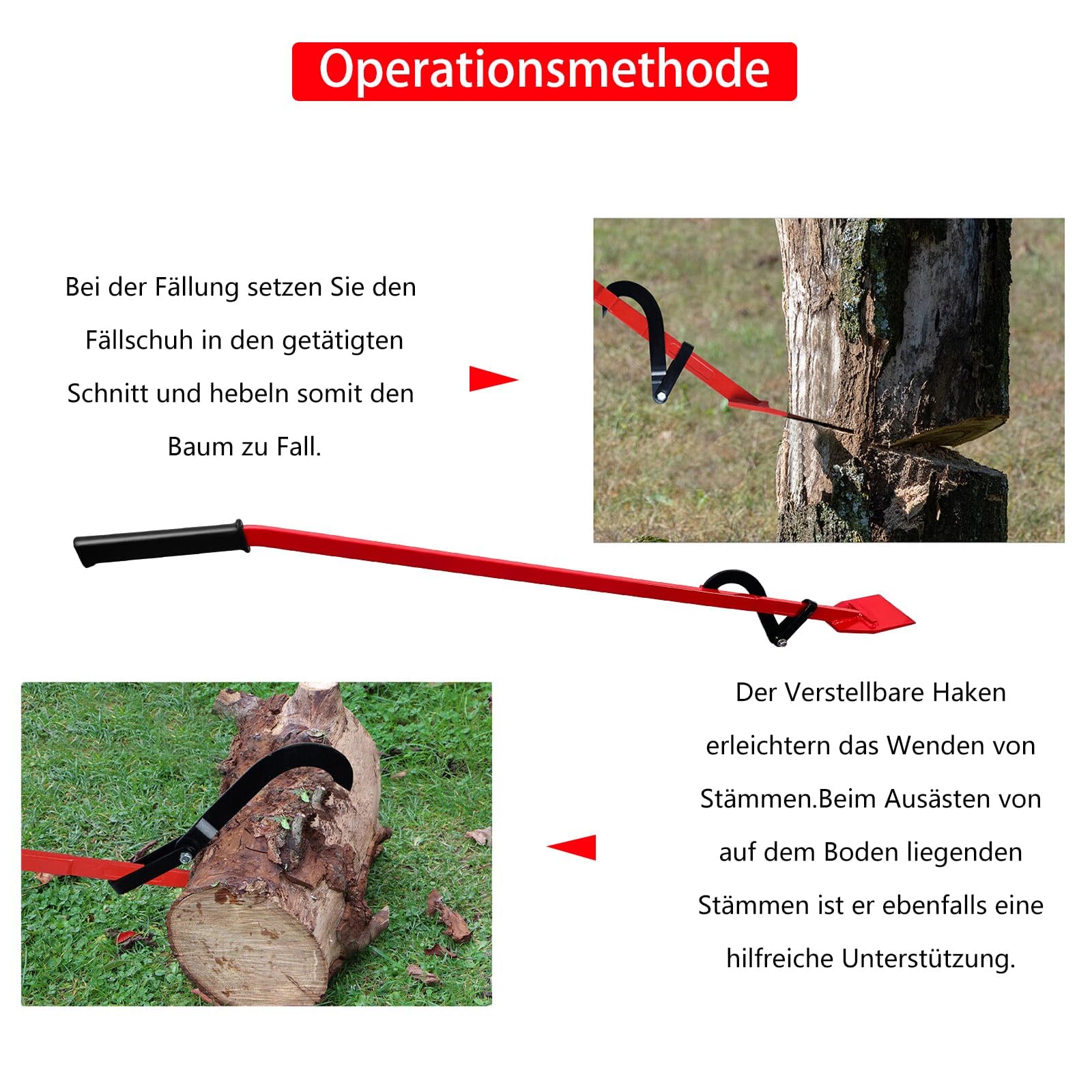 Schwerlast-Fällheber zum Baumfällen 130 cm Stammheber Geschmiedeter Kantheber mit Wendehaken, Ergonomischer Rutschfester Handgriff