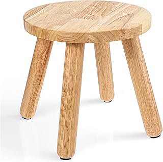 Natural Solid Wood Step Stool 9 Inch Short Sit Chair Portable Round Small Four Legged Wooden Sitting Stool for Adults Bathroom Classroom Bedroom Kitchen Plant Stand Decor, Detachable