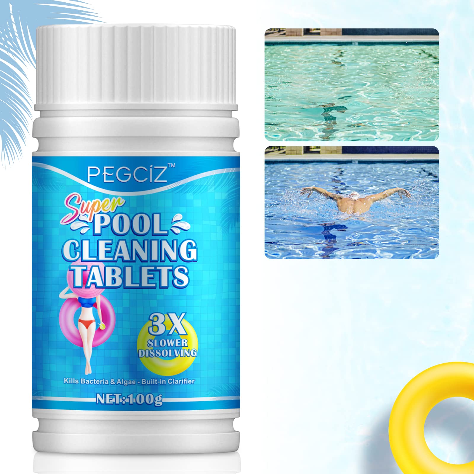 GNAPY Chlorine Tablets for Hot Tub 100pcs Multifunction 4-in-1Pool Cleaning Tablets for Swimming Pool Spa Hot Tub Bathtubs Instant (100G)