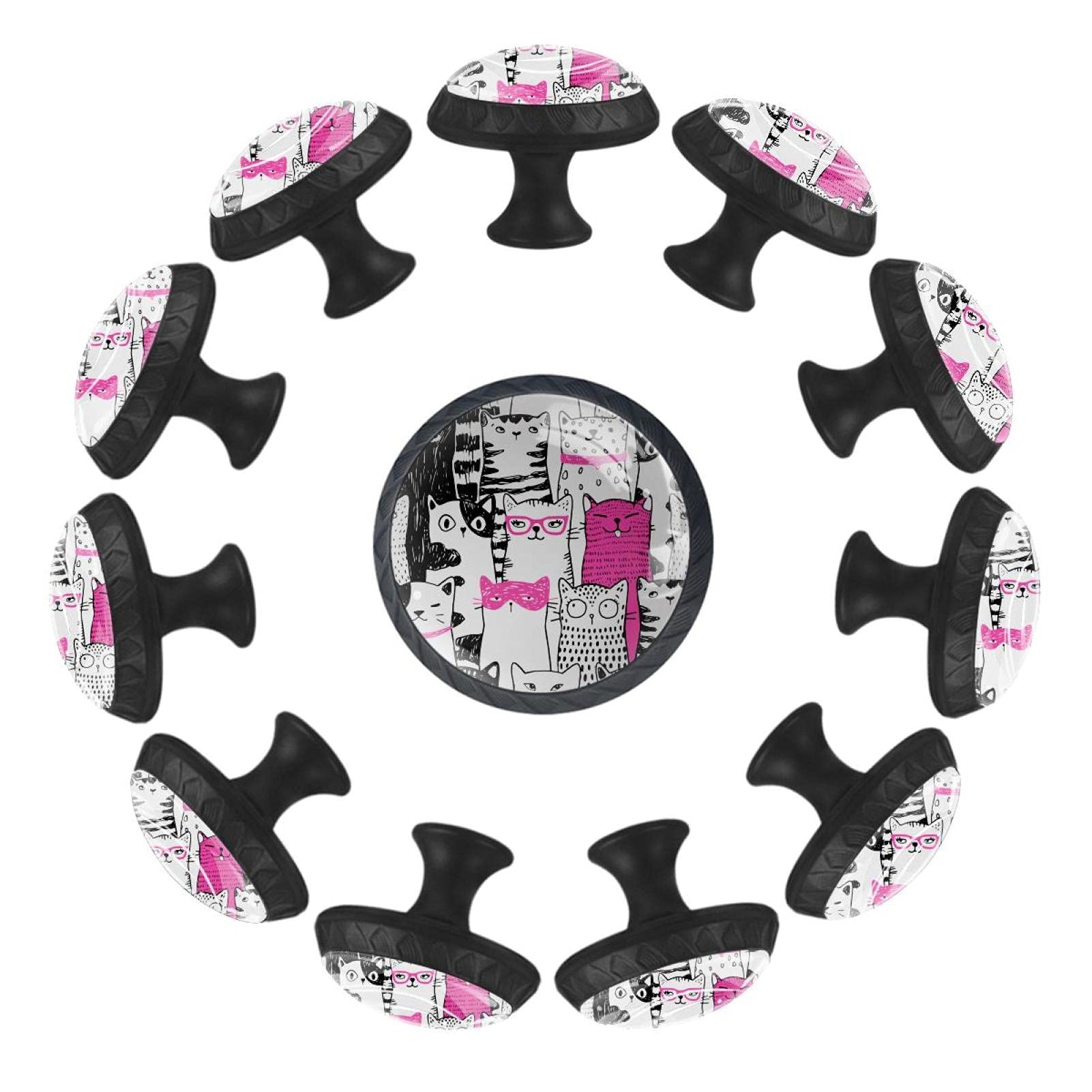 Boutons de tiroir ronds chat 35 mm lot de 12 pièces en plastique et métal pour commode