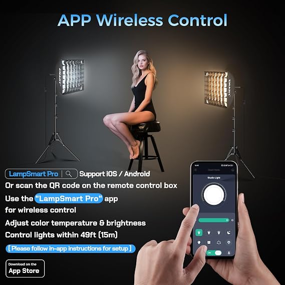EMART Softbox Photography Lighting Kit, 16x16 Pull Soft Box with Honeycomb Grid, 50W 3000K-6000K LED Bulb with Remote/APP Control, Softbox Lighting Kit for Video Recording,Streaming,Portrait (1PACK)