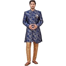Indian Designer Wedding Festive Wear Jacquard Fabric Indo-Western Sherwani Pajama Set For Men