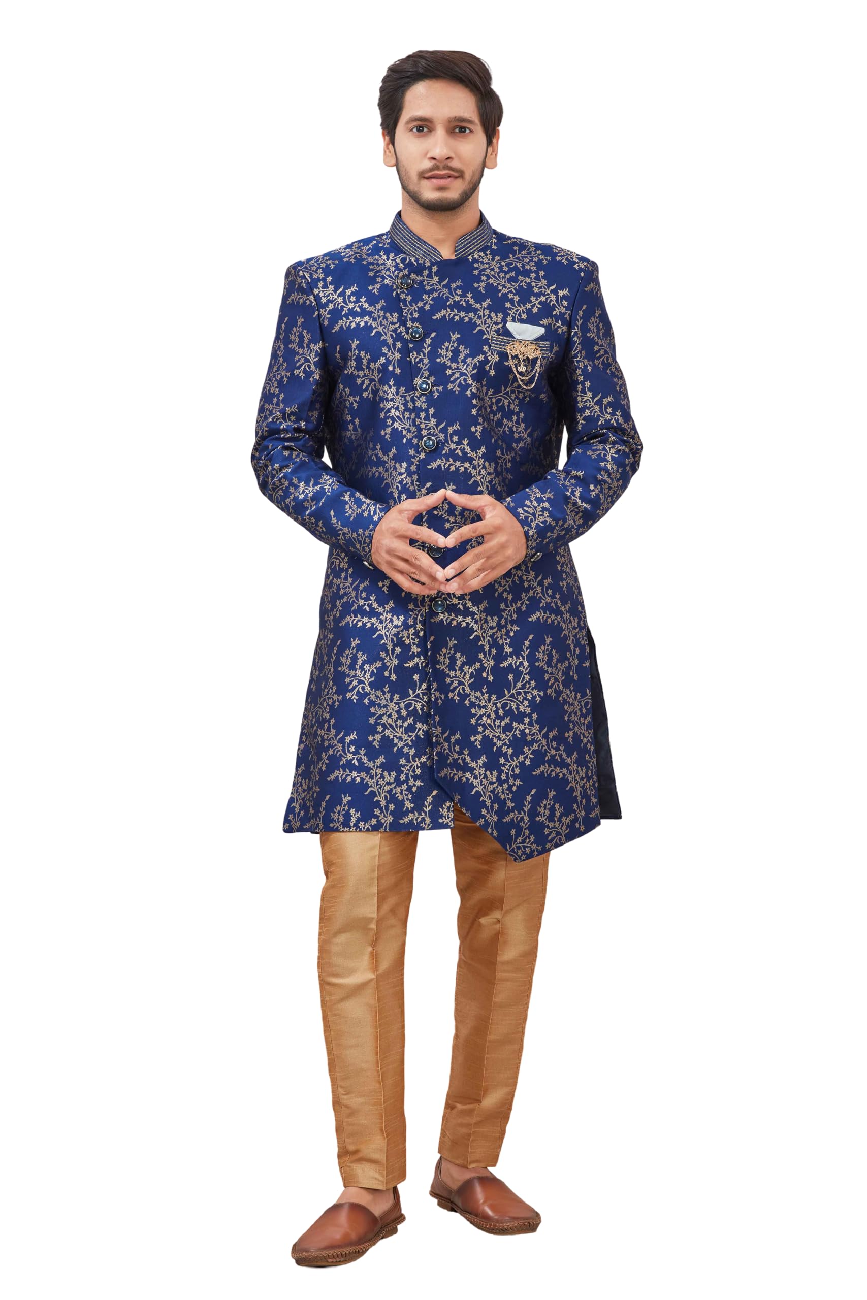 Indian Designer Wedding Festive Wear Jacquard Indo-Western Sherwani Pajama Set For Men