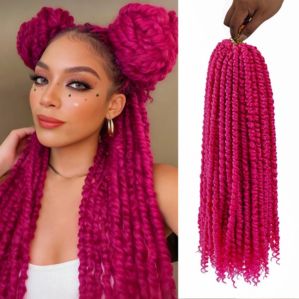 18inch Passion Twist Crochet Hair 96 Stands Pre-Twisted Passion Twist Hair 6 Packs Pre-Looped Passion Twists Braids Synthetic Passion Twist Pink Crochet Braids Hair Extensions (808#, 18 inch)