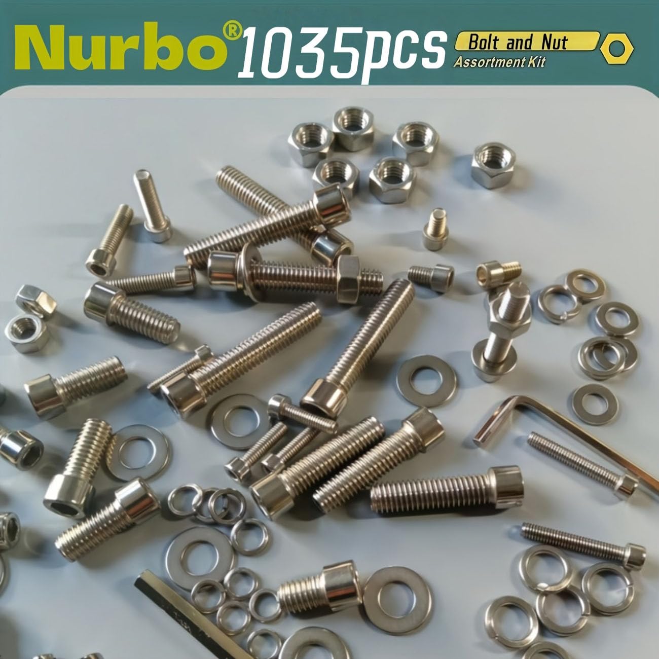 1035 Pieces of Stainless Steel M4, M5, M6, M8 Heavy-Duty Hexagonal Bolt and nut Combination, accompanied by 4 Pieces of Hexagonal Wrenches and a Double-Sided Tool Box (Yellow)