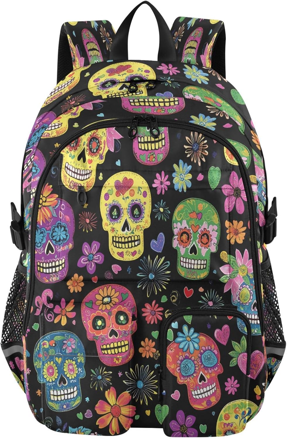 Student Laptop Backpack, Colorful Floral Sugar Skulls 30L Travel Daypack for Teens College, Casual School Shoulder Bag for Women Men Boys Girls, Fits 14 inch Laptop