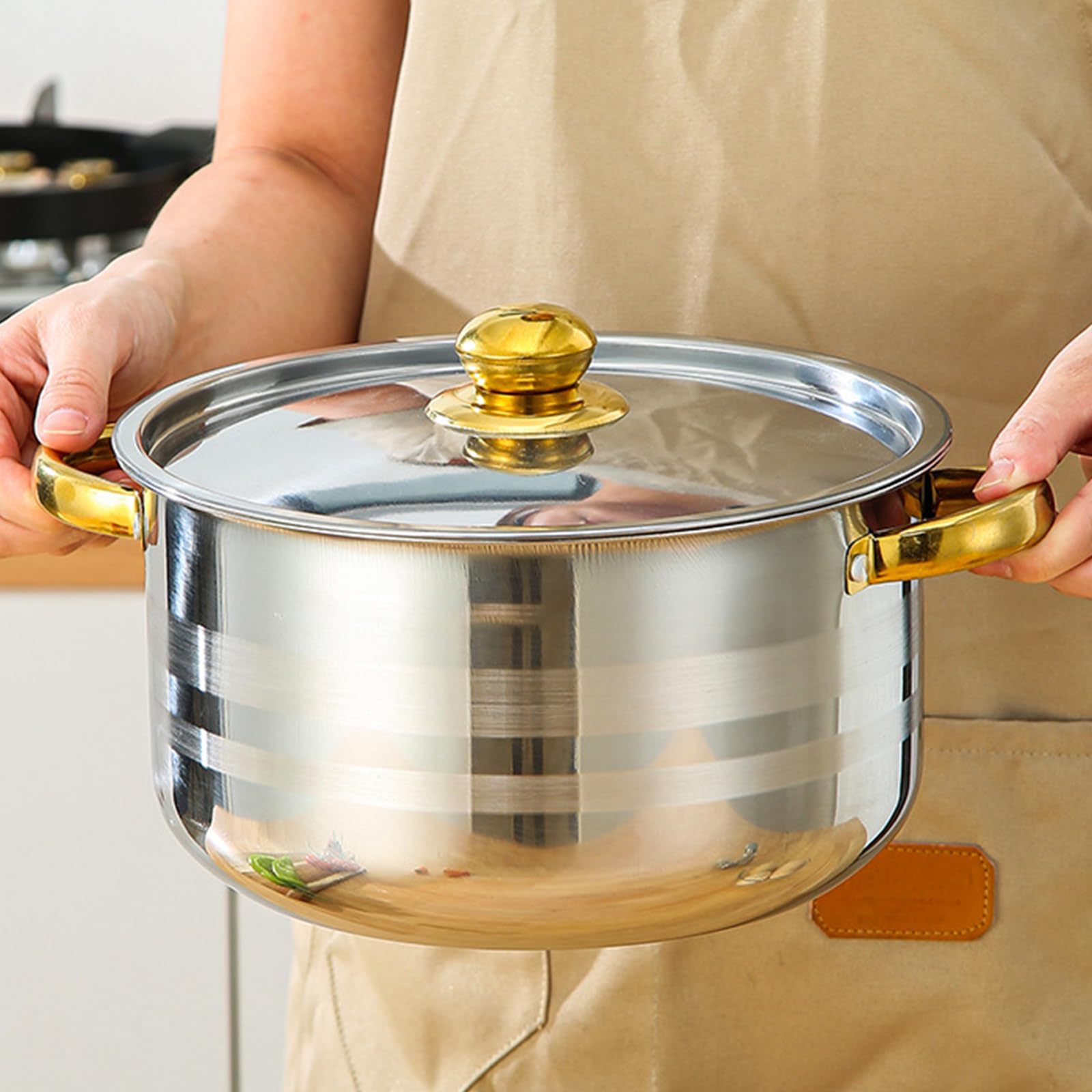 Juego de Ollas Acero Inoxidable 5 Piezas con Tapas, ollas y sartenes | BateríA De Cocina InduccióN, Juego De Ollas Cocina Doble Asa, Compatible Gas/VitroceráMica, FáCil Limpieza