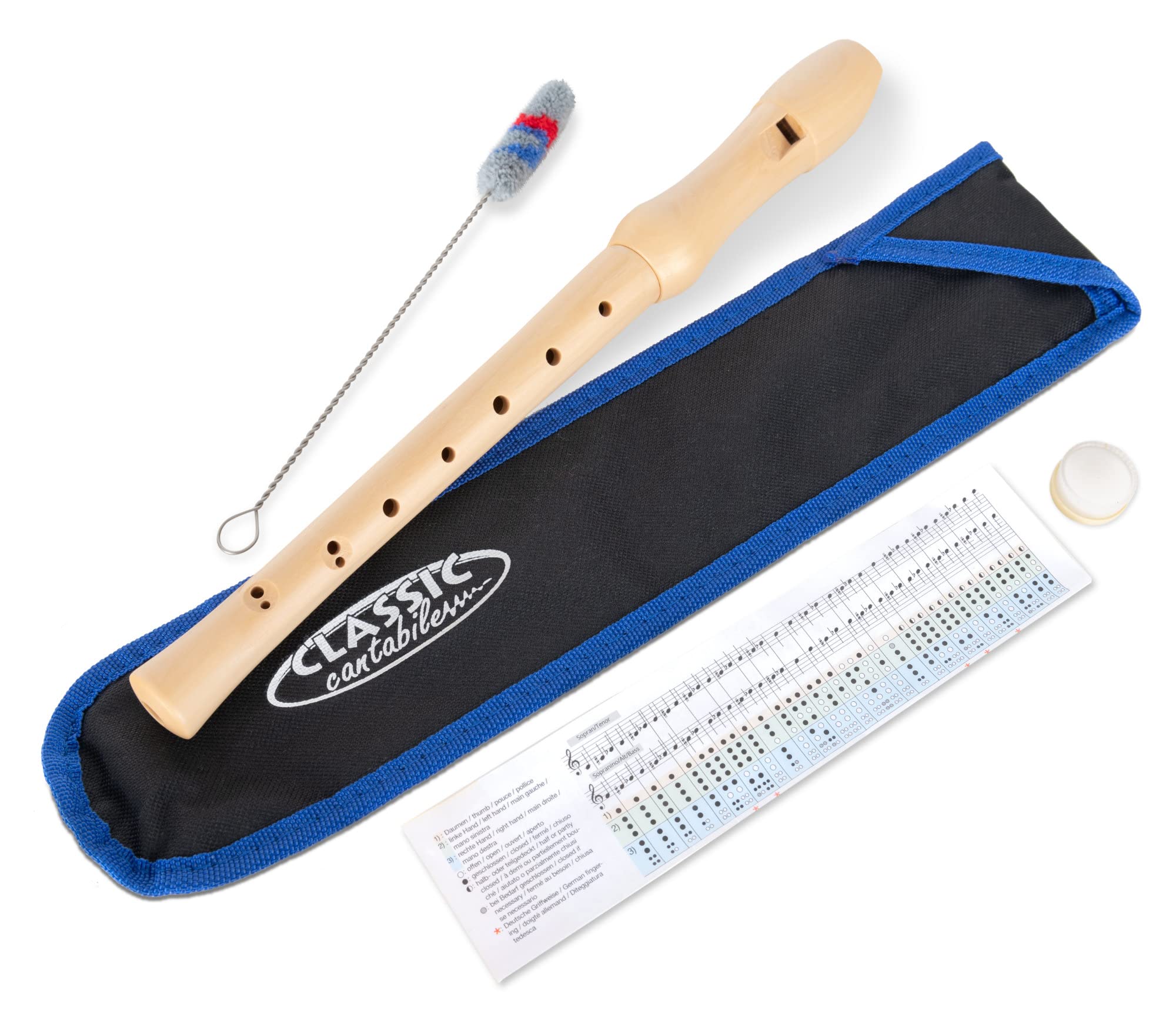 Classic Cantabile Stella Blockflöte - 2-teilige Blockflöte aus Ahorn - Barocke Griffweise - Ideal für Kinder ab 6 Jahren - Inklusive gepolsterter Tasche, Grifftabelle, Flötenputzer und Korkfett