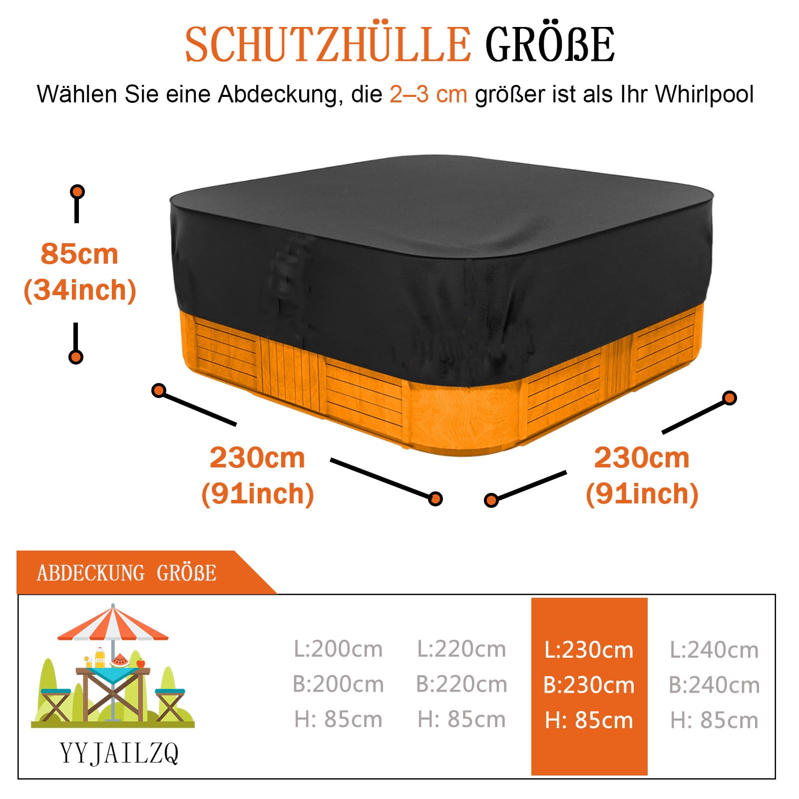 Bache Spa ImperméAble, Couverture Spa, Housse De Protection pour Bain à Remous Étanche à la poussière et aux UV Coupe Vent - Noir (230 * 200 * 85cm)