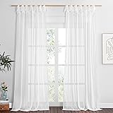 White Linen Sheer Curtains Adjustable Tie Top or Pinches