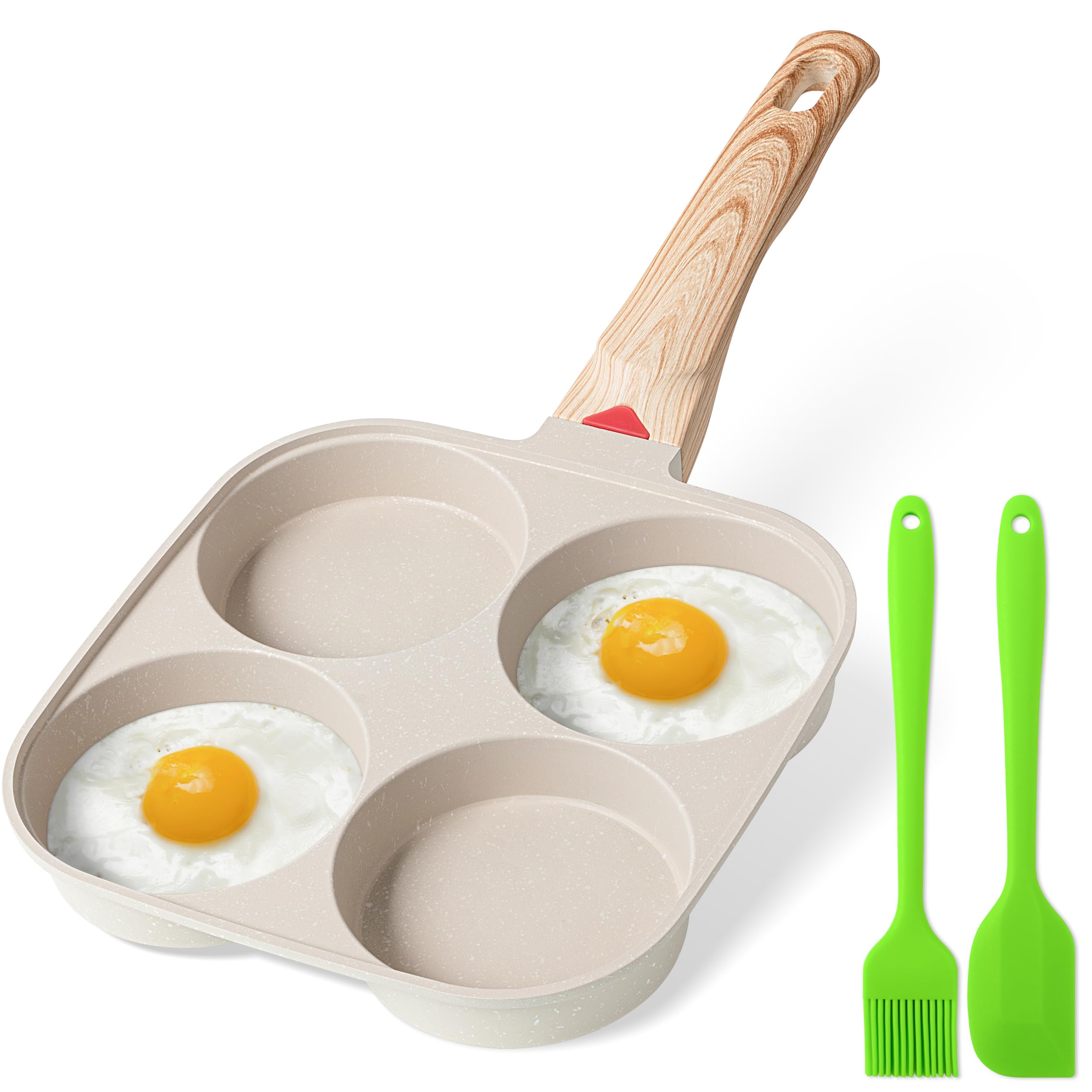 MyLifeUNIT Egg Frying Pan, 4-Cup Egg Pan Nonstick, Fried Egg Pan Skillet for Breakfast, Pancake, Hamburger, Sandwiches, Suitable for Gas Stove &amp; Induction Cookware(White)
