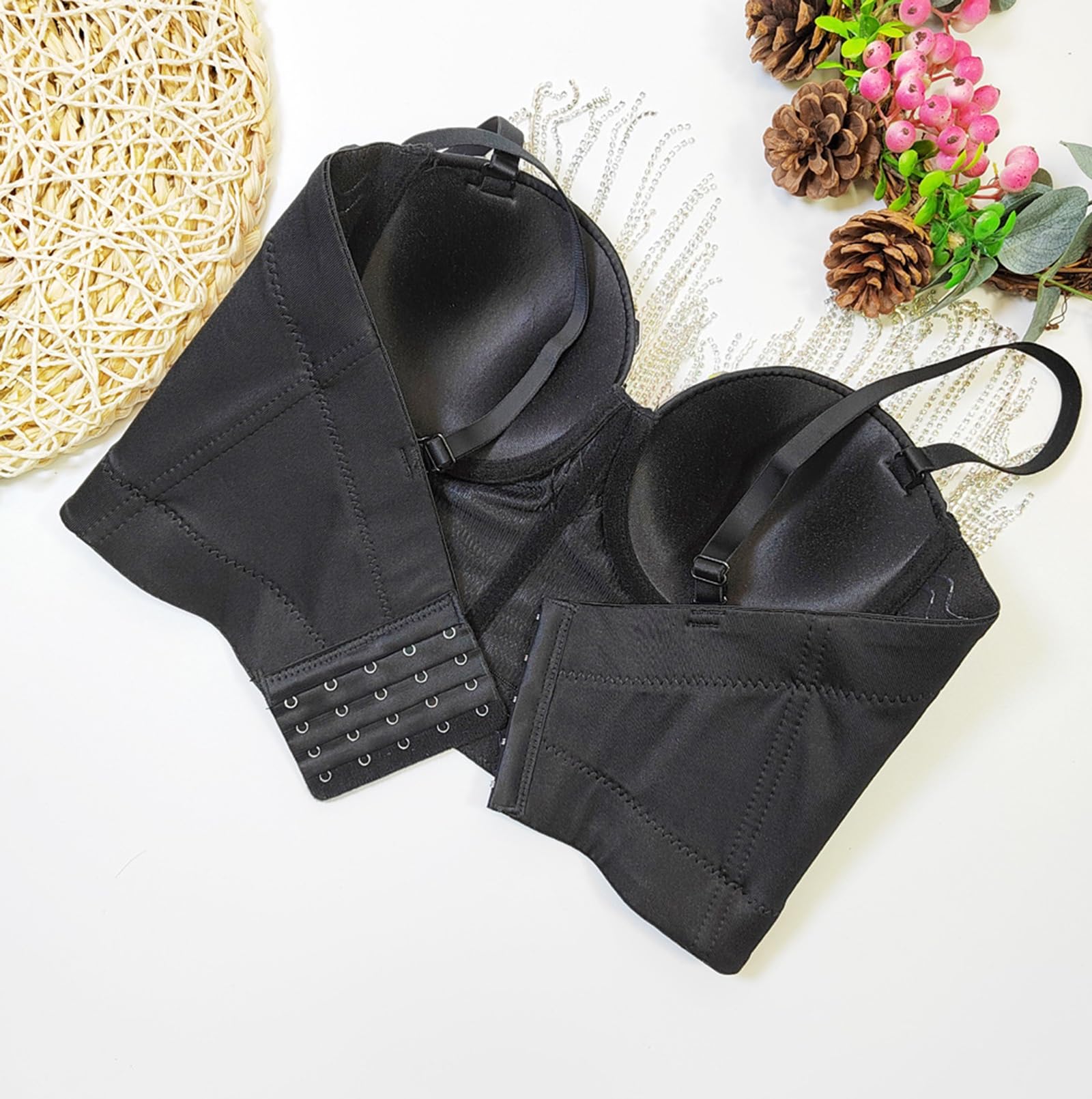 Top Corto Bustier In Corsetto Sexy per Donne con Perline e Strass, con Spalline Regolabili