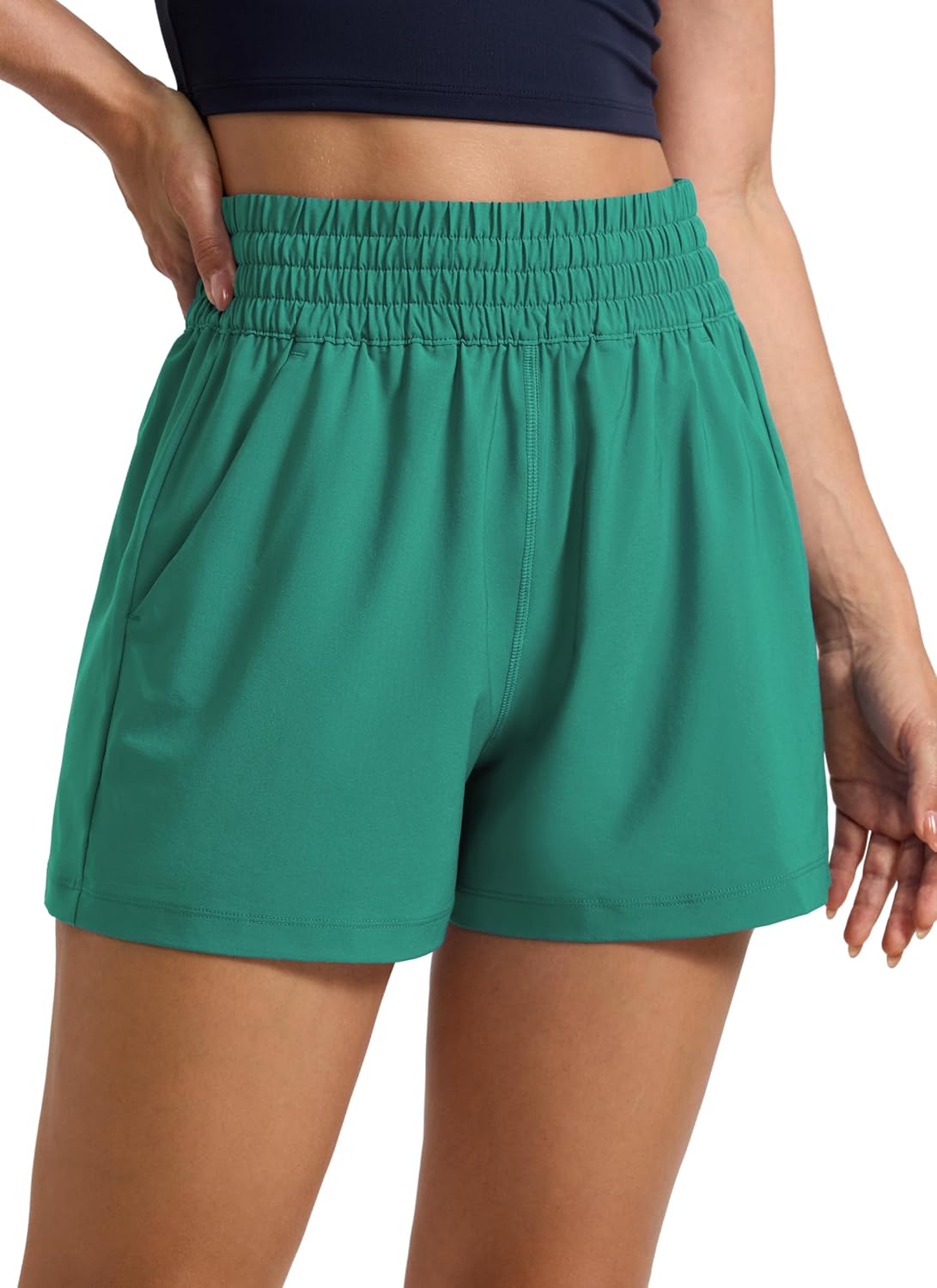 CRZ YOGA Linerless Relaxed Casual Shorts for Women 3" - High Waisted for Lounge Athletic Golf with Pockets