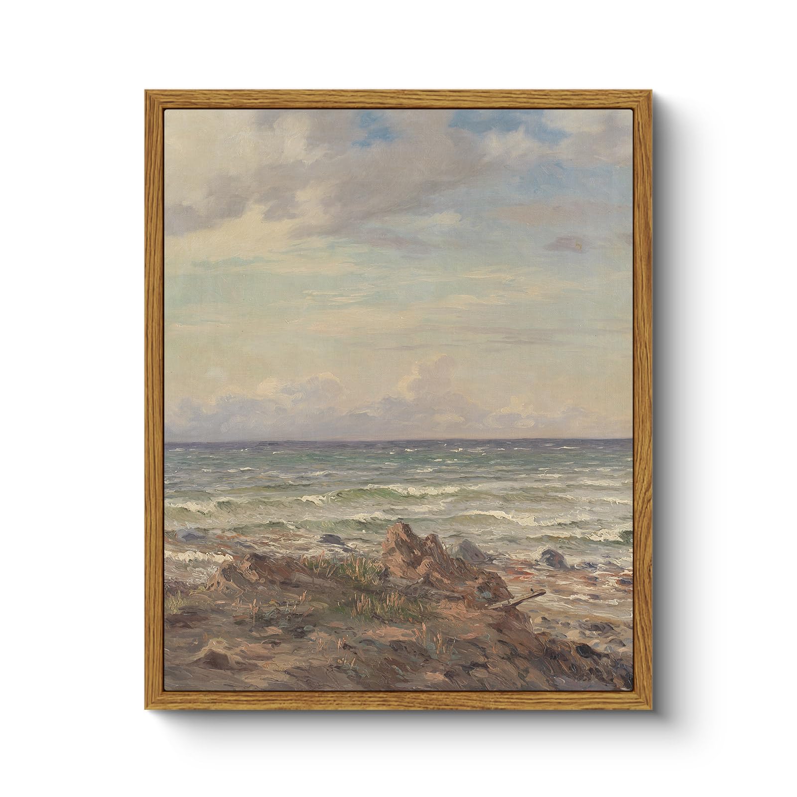 ARPEOTCY Vintage Framed Wall Art, Ocean Bathroom Decor, Beach Room Wall Decor Aesthetic, Canvas Prints, Coastal Granddaughter Cowgirl Room Decorations, Bedroom Blue Art, 9x11 Inch