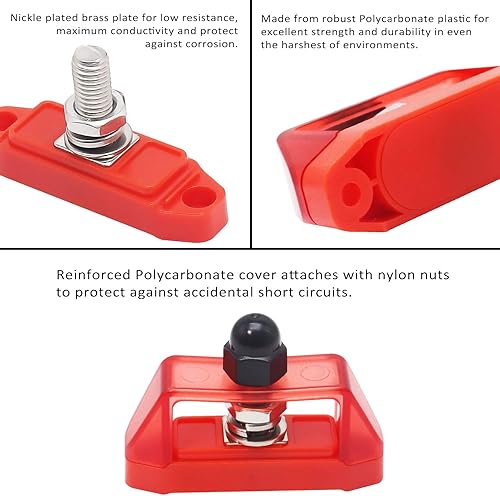 Miniatura 3 de RECOIL S1P-38 Barra colectora individual 38 "Bloque de distribución de energía con terminales de anillo Par de barras de bus rojo y negro