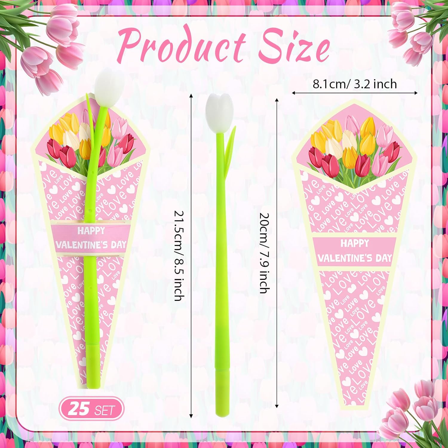 Tenceur 25 Sets Valentine's Day Color Changing Tulip Flower Pens with Gift Cards Tulip Gel Ink Pen Valentine's Day Gifts for Women Teacher Coworker Nurse Gifts