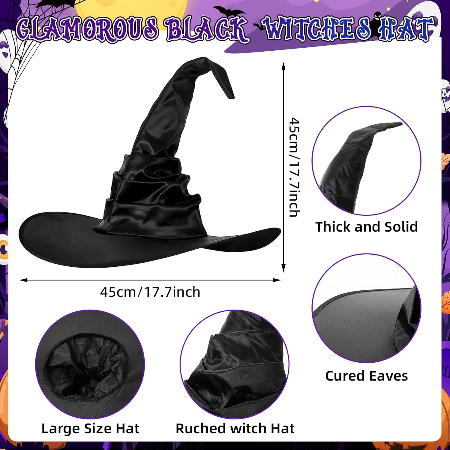 3 Pcs Halloween Velvet Adult Cape with Gothic Feather Cloak Large Ruched Witch Hat Cloak Witch Costume