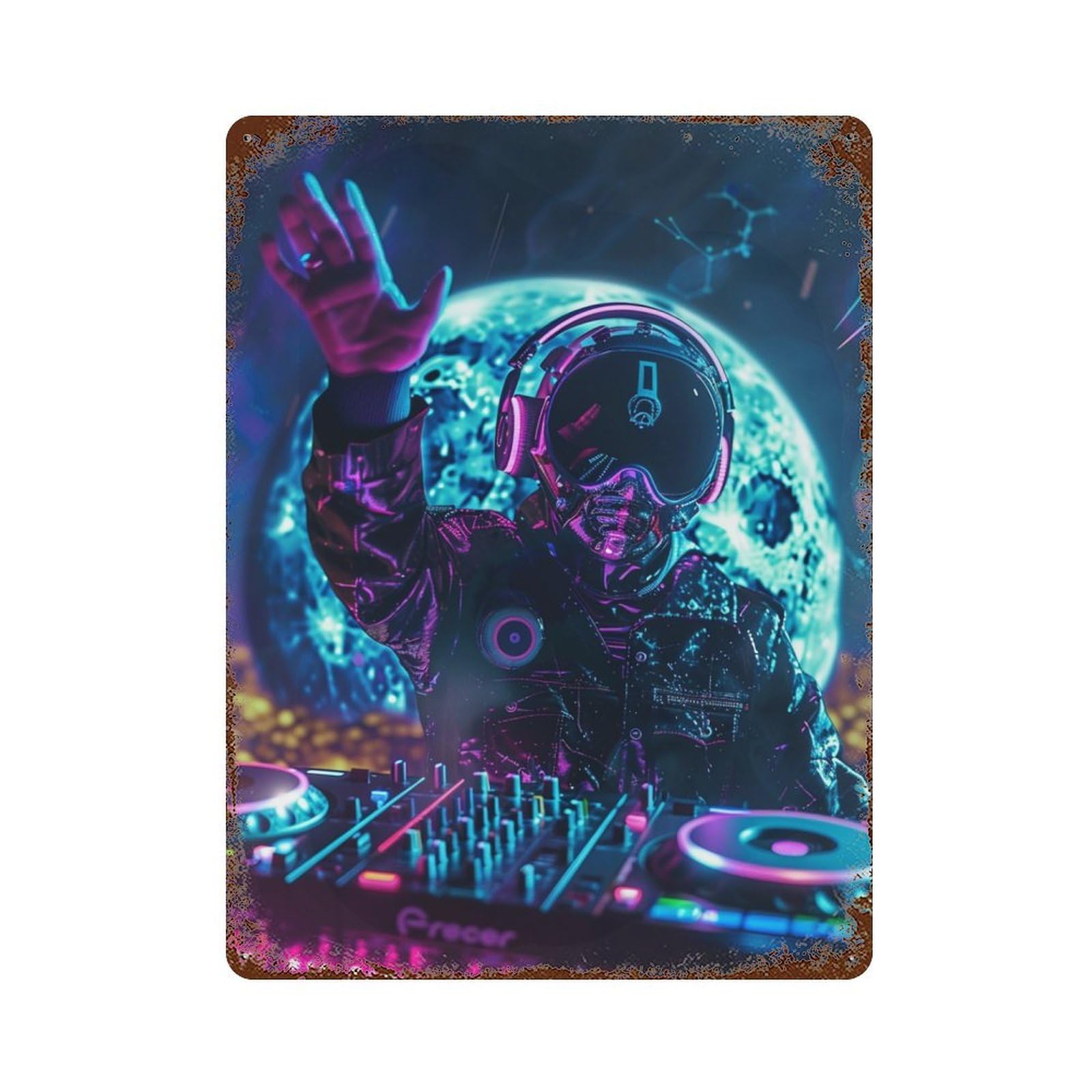 Garage Style Space DJ Neon Vibes Decorative Tin Sign 15.7"x11.8", Novelty Wall Decor for Bar And Workshop