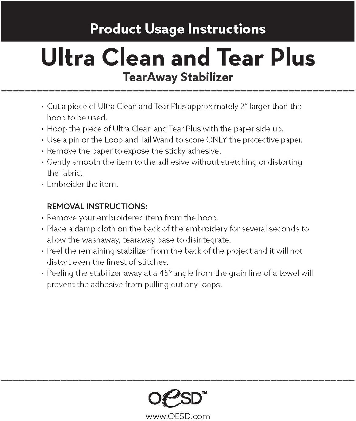 OESD Ultra Clean and Tear Plus Embroidery Stabilizer 20" x 10 Yd Roll