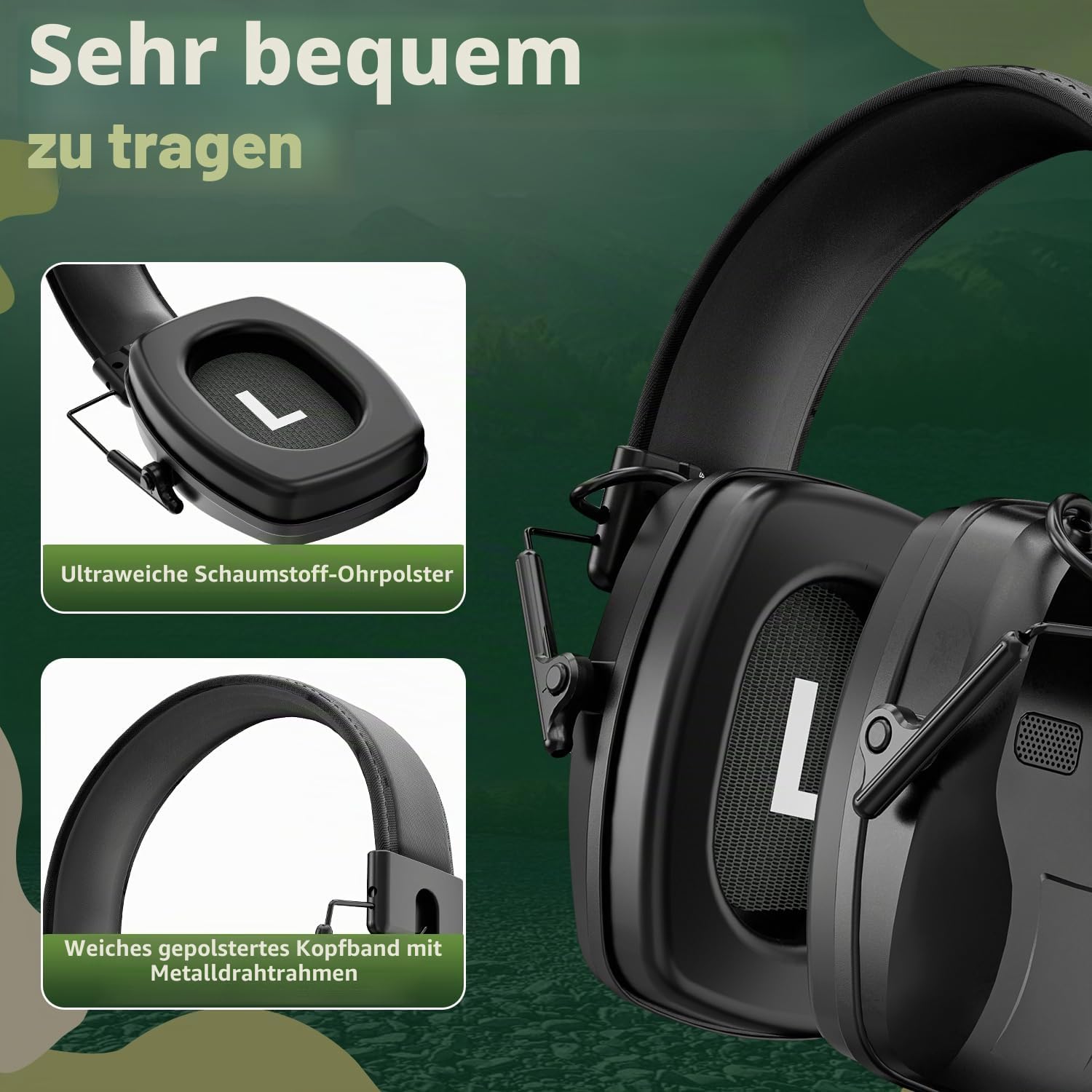 Dr.meter Elektronischer Gehörschutz, Wiederaufladbar Aktiver Gehörschutz Faltbar SNR 30dB mit Aktiver Geräuschunterdrückung & 4-fach Soundverstärkung für Jagd und Schießsport - Schwarz