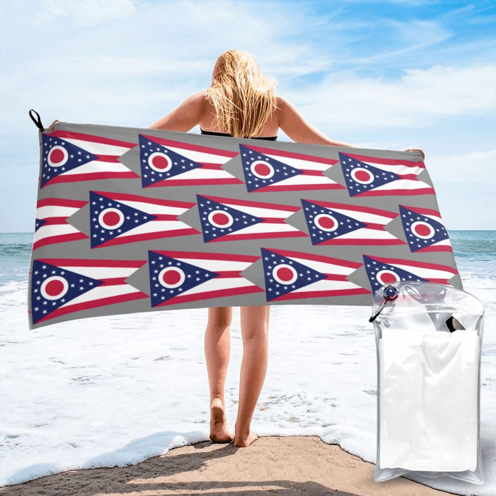 TTIGLHOH Ohio State Flag Print Bath Towel Quick Dry Soft Large For Beach Pool Gym Camping Spa