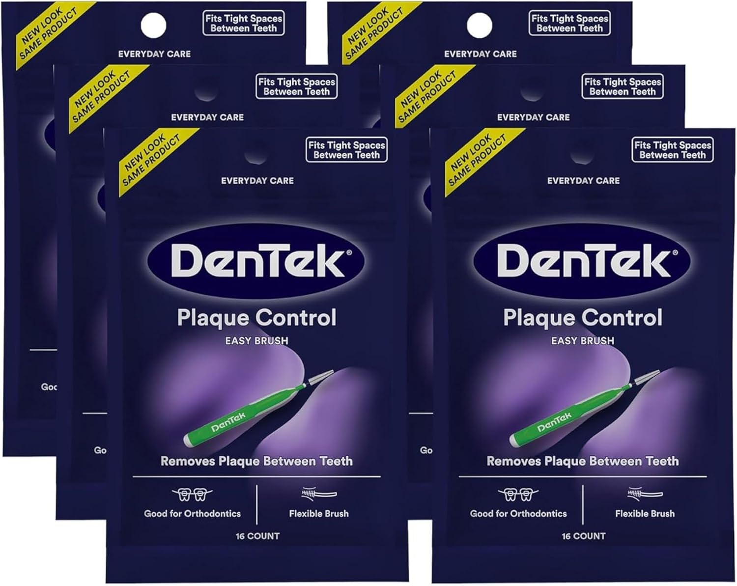 DenTek Easy Brush Plaque Control Interdental Cleaners, Tight, 16 Count (Pack of 6)