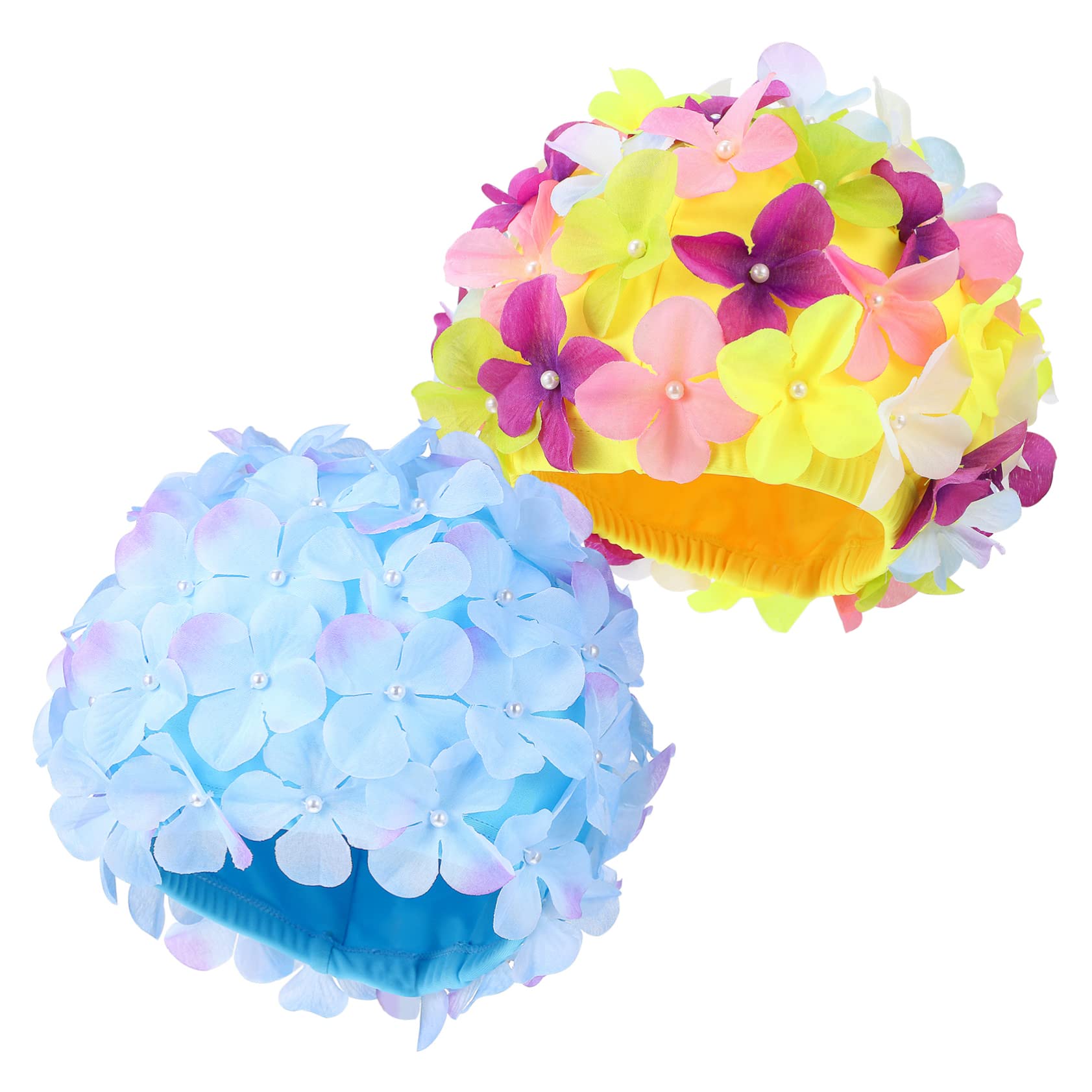 ibasenice 2 Pezzi Cuffia da Bagno Donna Fiori 3d in Nylon Antiscivolo Protegge i Chioma per Nuoto e Bagno Colore Assortito Elegante