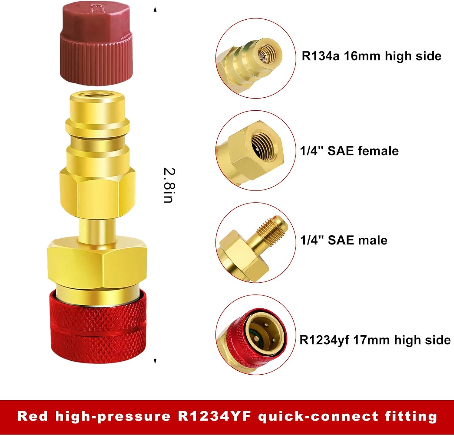 R1234yf Adapter Kit, R1234YF to R134A Quick Coupler for Car AC Charging, High Low Side Connector Conversion Kit Air Conditioning System Hose Fitting, Car Accessories