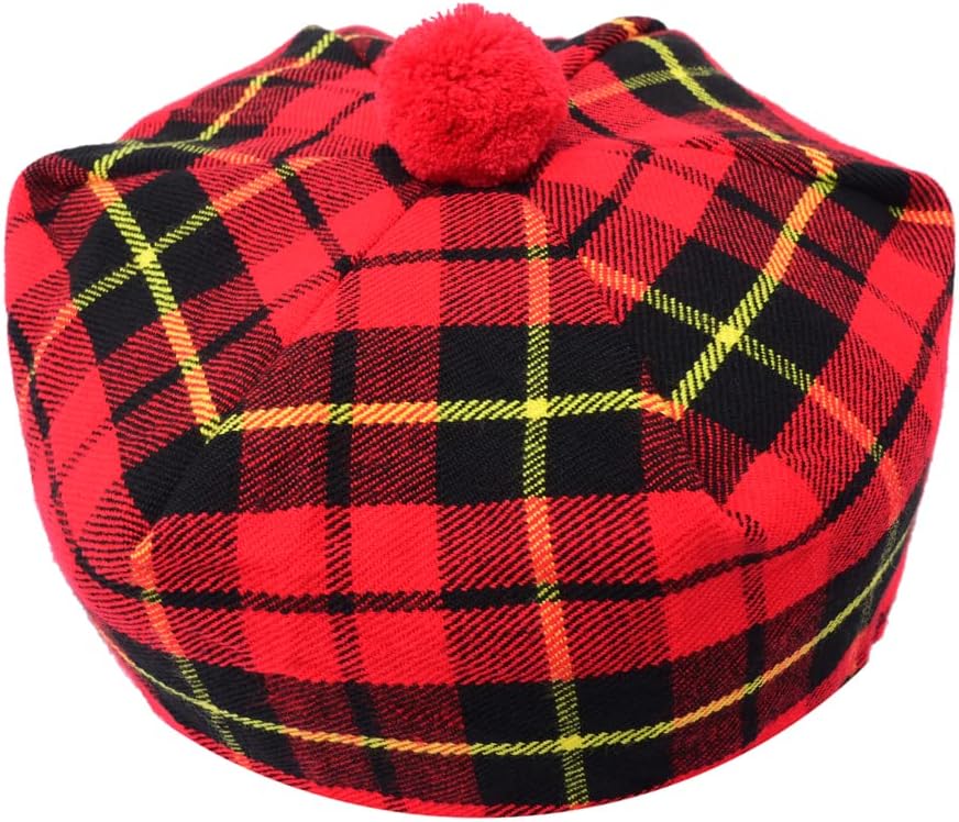 Scottish Tartan Tam O’ Shanter Hat – Unisex Adjustable Acrylic Wool Highland Cap with Pom Kilt Outfit & Casual Wear Bonnet