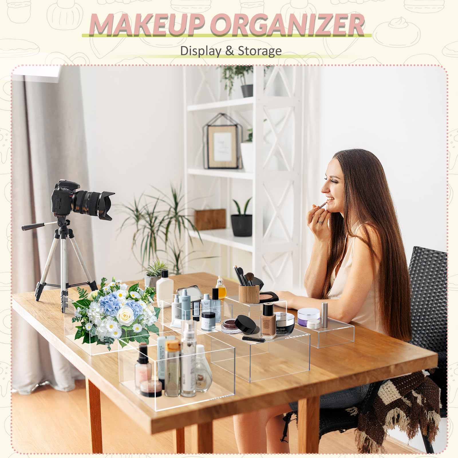 Paquete de 6 elevadores de bufé de acrílico transparente, elevadores de exhibición de alimentos para mesa de postre