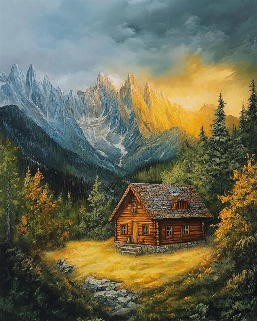 RKFLGEW DIY Bead Embroidery Kit Forests Cabin 30x40cm